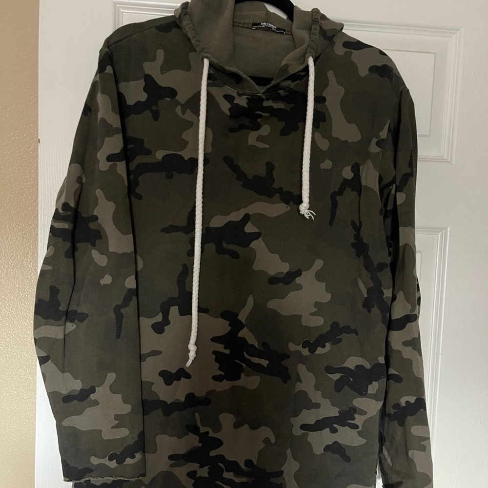 Zara Long cotton hoodie camouflage color